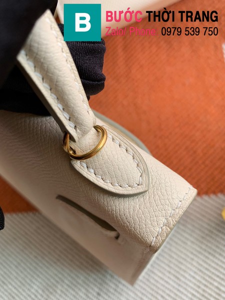  Túi xách Hermes Kelly mini siêu cấp da epsom màu trắng size 19.5cm