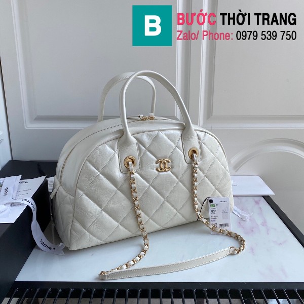 Túi xách Chanel Bowling bag siêu cấp da bê màu trắng size 38cm - AS2223 