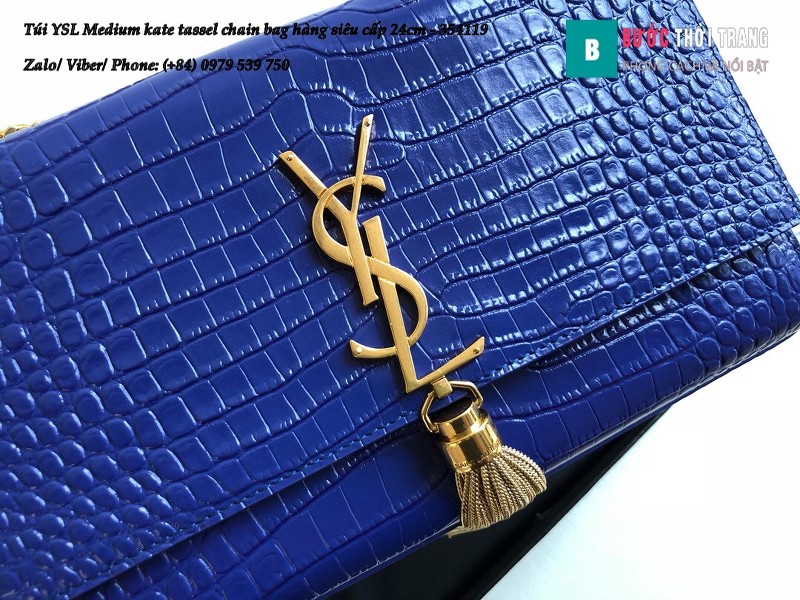 Túi YSL Medium kate tassel chain màu xanh blue