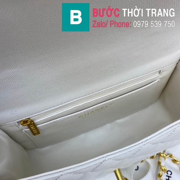Túi xách Chanel Flap Bag siêu cấp da bê hạt màu trắng size 20cm - AS2431
