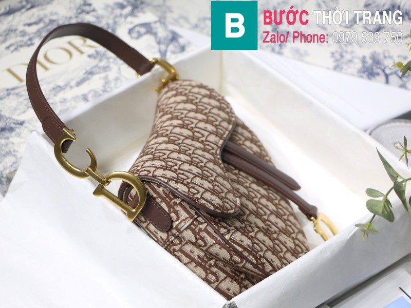 Túi xách Dior Saddle Bag {túi yên ngựa} siêu cấp vải canvas màu nâu size 25.5 cm