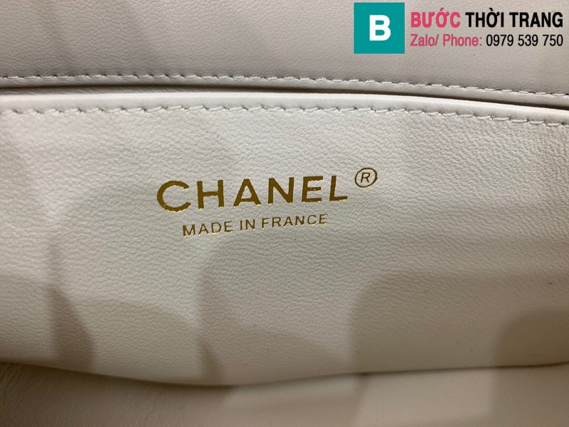 Túi xách Chanel Lambskin Classic Flap Bag siêu cấp da cừu màu trắng ngà size 23cm - AS9916