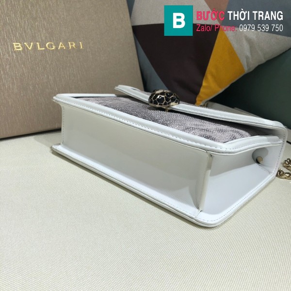 Túi xách Bvlgari Seventi Diamond Blast siêu cấp da trăn màu trắng size 24 cm