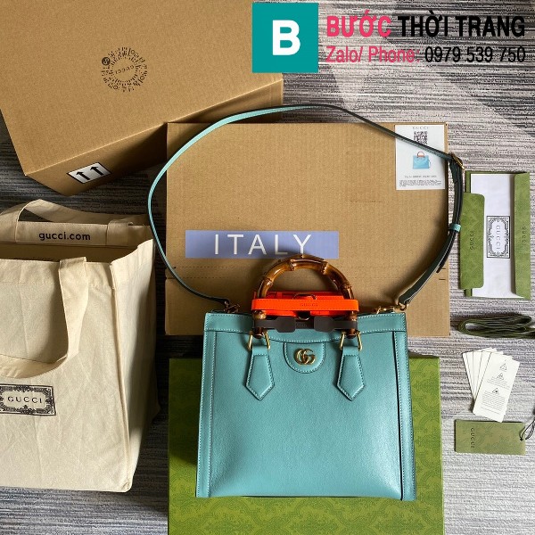 Túi xách Gucci Diana small tote bag siêu cấp da bê màu xanh lam sáng size 27cm - 660195