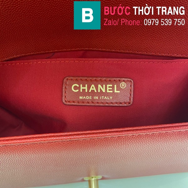 Túi xách Chanel Boy siêu cấp vân v da bê màu đỏ size 25cm - 67086