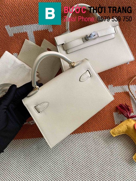  Túi xách Hermes Kelly mini siêu cấp da epsom màu trắng size 19.5cm