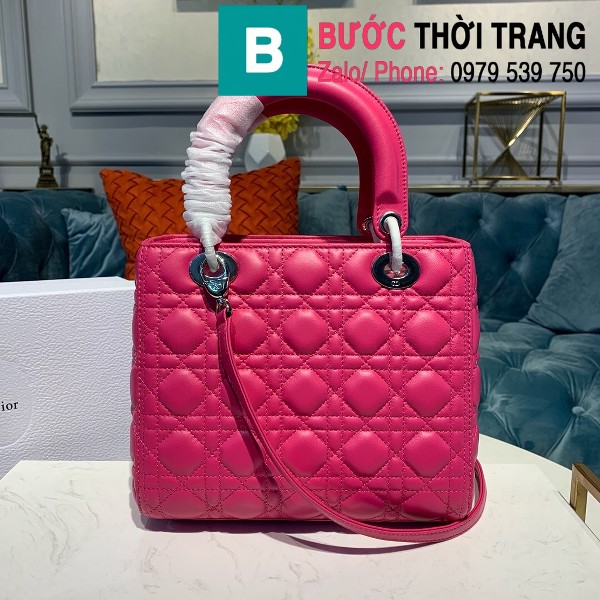 Túi xách Dior Lady 5 ô siêu cấp da cừu lambskin màu hồng size 24cm 