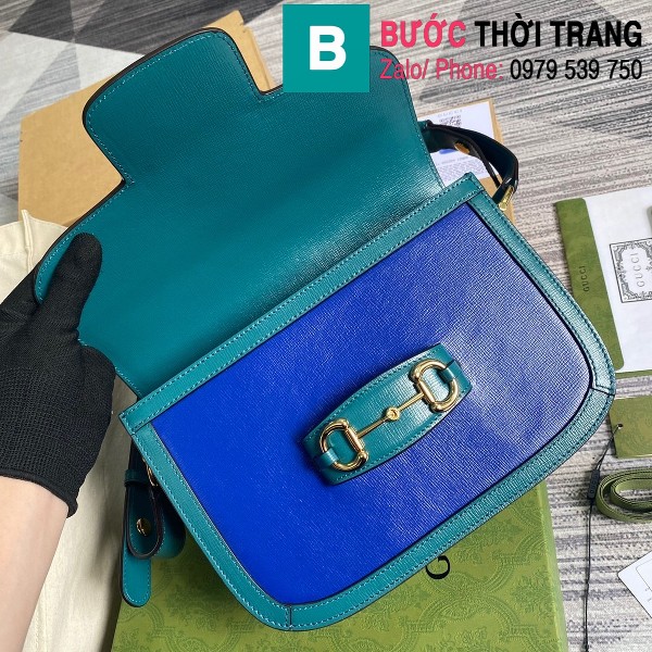 Túi xách Gucci Horsebit 1955 shoulder bag siêu cấp da bê màu xanh đậm size 25cm - 602204 