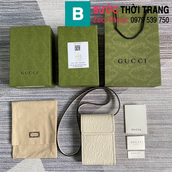 Túi xách Gucci embossed mini bag siêu cấp da nổi màu trắng size 11.5cm - 635571