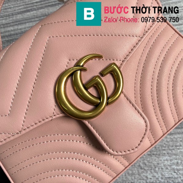 Túi xách Gucci Marmont mini top handle siêu cấp da chevron màu hồng size 21cm - 547260
