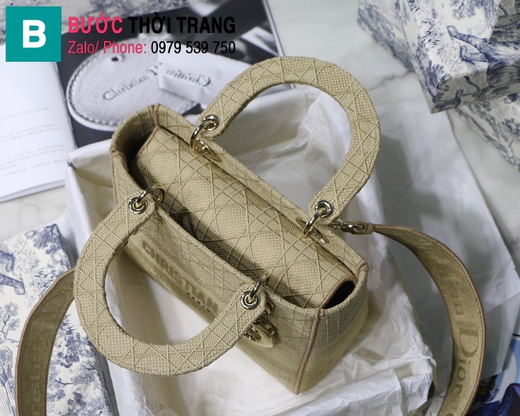 Túi xách Dior Lady D-Lite siêu cấp vải casvan màu xám size 24cm 