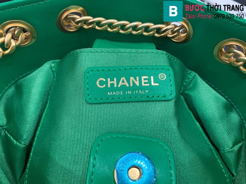 Túi xách Chanel Bag túi dây rút siêu cấp da cừu màu xanh ngọc size 19cm AS2381