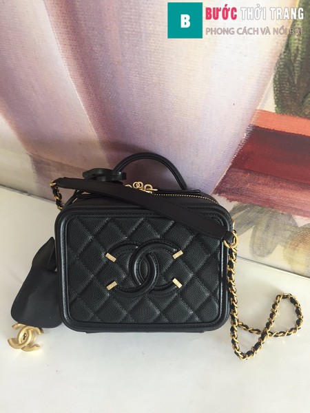 Túi xách Chanel Vanity case bag siêu cấp màu đen size 17 cm - 93314