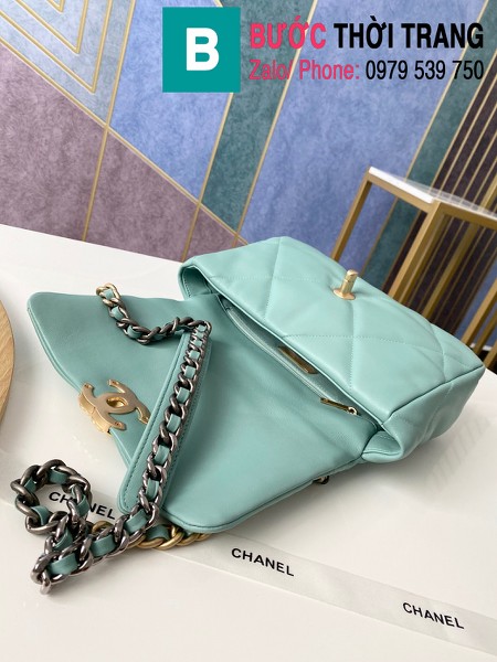 Túi xách Chanel 19 flap bag siêu cấp da bê màu xanh nhạt size 26 cm - 1160