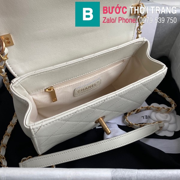 Túi xách Chanel 2020 Top Handle bag siêu cấp da bê màu trắng size 20 cm - AS2059