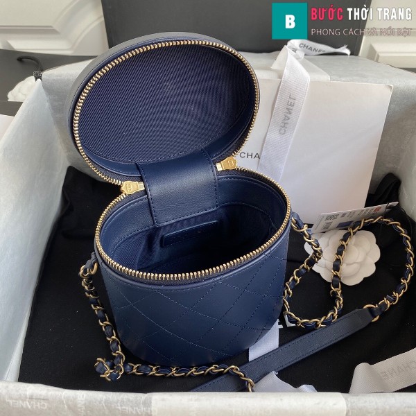 Túi xách Chanel Vanity case lambskin bag blach siêu cấp màu xanh size 20 cm - AS2061