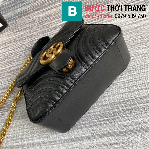 Túi xách Gucci Marmont mini top handle siêu cấp da chevron màu đen size 21cm - 547260