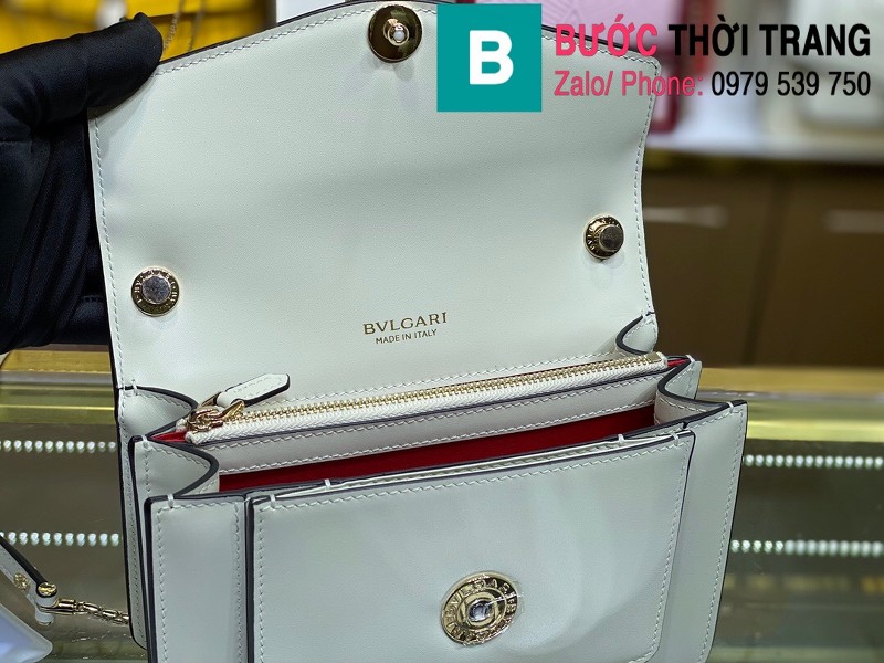 Túi BVLgari Seventi Porever Crossbody Bag siêu cấp da bê màu trắng size 19cm - 289676 