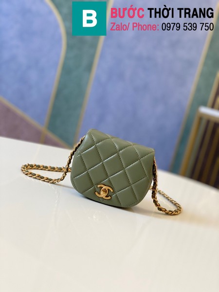 Túi xách Chanel Clutch With Chain siêu cấp da bê màu xanh rêu size 11.5cm - AP2344