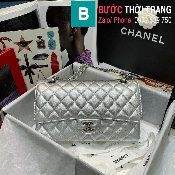 Túi xách Chanel CF 1112 Classic Flap Bag siêu cấp da cừu màu bạc size 25cm 