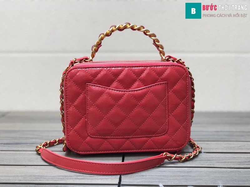 Túi xách Chanel Vanity siêu cấp màu đỏ da bê size 19 cm - 2179
