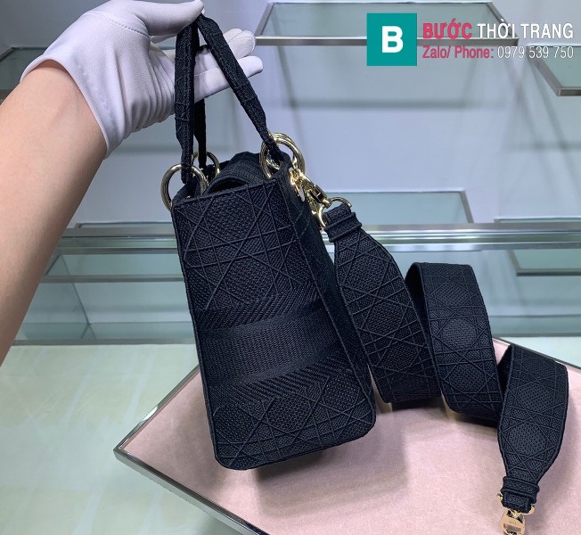 Túi xách Dior Lady vải siêu cấp màu đen size 24cm