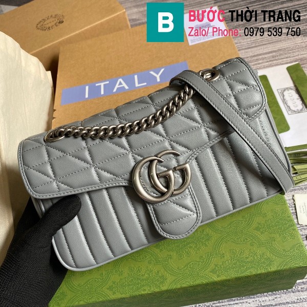 Túi xách Gucci Marmont small matelassé shoulder bag siêu cấp màu xanh xám size 26cm - 443497