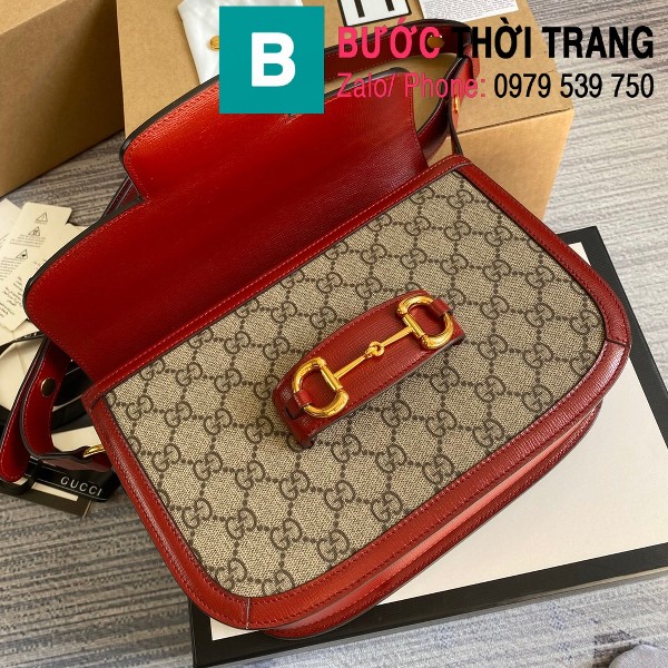 Túi xách Gucci Horsebit 1955 shoulder bag siêu cấp vải casvan viền đỏ size 25cm - 602204