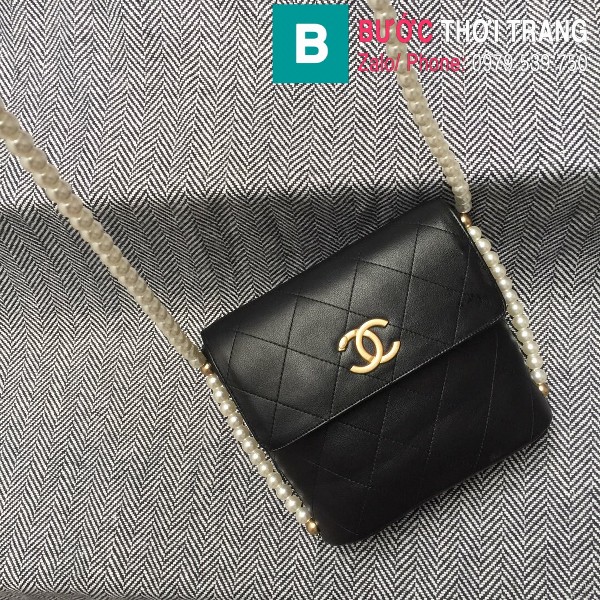 Túi đeo chéo Chanel siêu cấp da cừu màu đen size 19cm - AS2503
