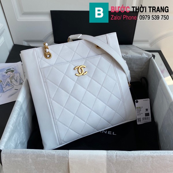 Túi xách Chanel Shopping siêu cấp cỡ nhỏ da bê màu trắng size 30 cm - AS2295