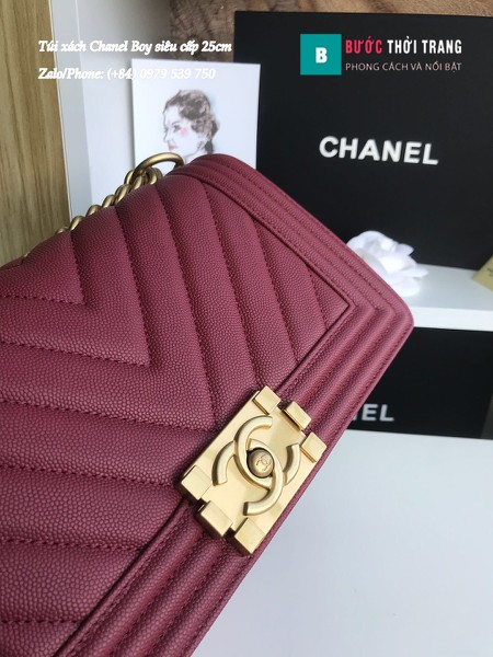 Túi Xách Chanel Boy Siêu Cấp Vân V màu đỏ đô size 25cm - A67086