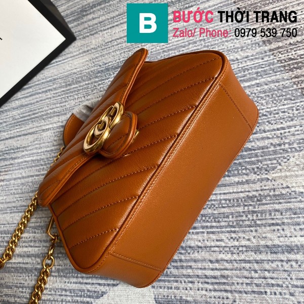Túi xách Gucci Marmont mini top handle siêu cấp da chevron màu đồng size 21cm - 583571