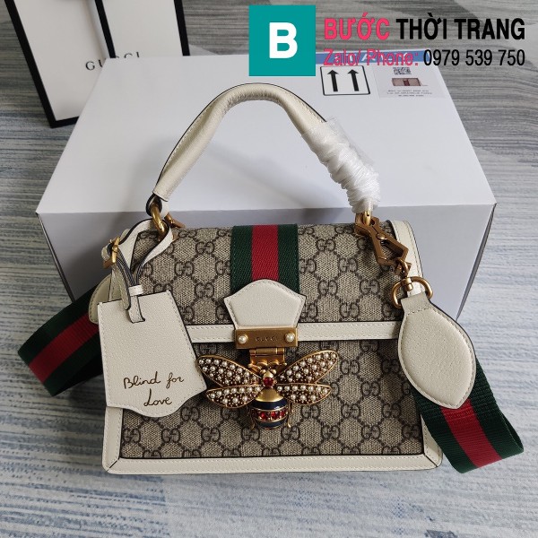 Túi Gucci Queen Mragaret GG Top Handle Satchel siêu cấp viền trắng size 25.5 cm - 476541