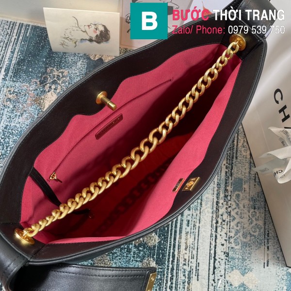 Túi xách Chanel Hobo bag siêu cấp da bê màu đen size 36cm - AS2845