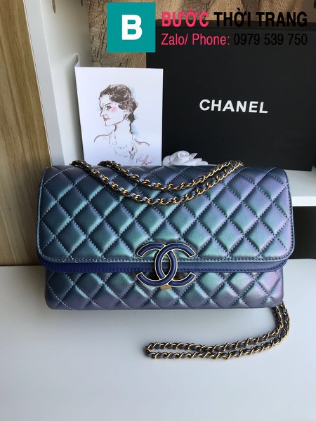 Túi xách Chanel Enamel CC Plap Bag siêu cấp da cừu màu xanh size 26cm - 57276